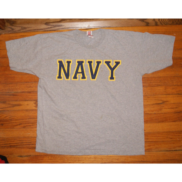 Bayside US NAVY College TShirt Mens Size XL Cotton USA Made Gray - Picture 2 of 8